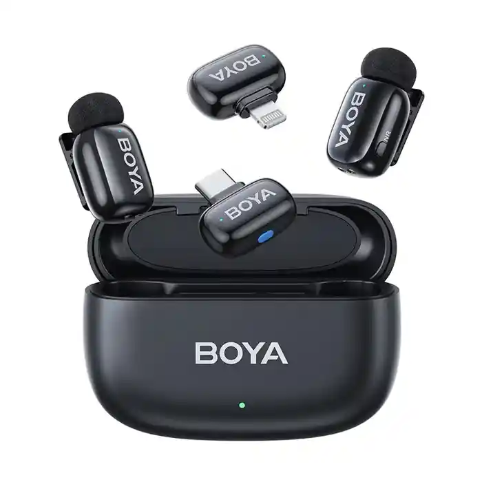 BOYA mini-12-B The World's  Tiniest Wireless Microphone (2RX,2TX) for Android & IOS Devices.